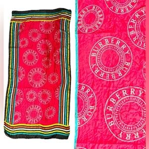 Burberry Silk Lightweight Logo Graphic Scarf in red black  xl size